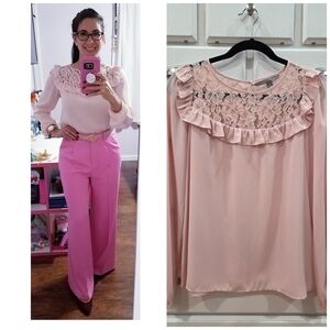 Valerie Stevens Blush Pink Long-Sleeve Lace Blouse